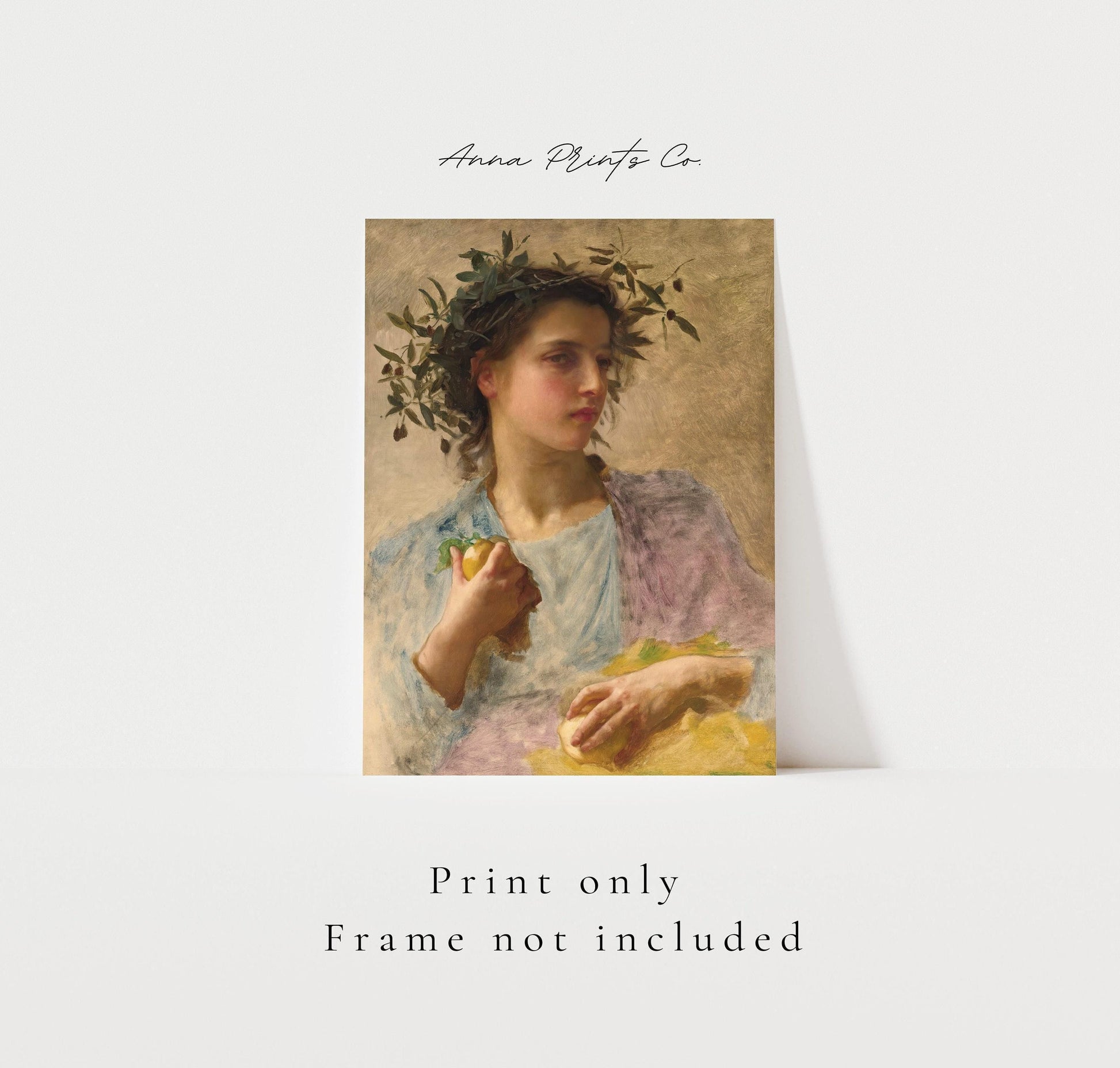 Vintage art print of l’été, Summer) by Bouguereau with text overlay stating frame not included