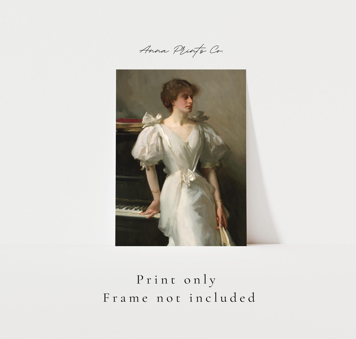 Vintage art print of Catherine Vlasto Portrait by Sargent with text overlay stating frame not included
