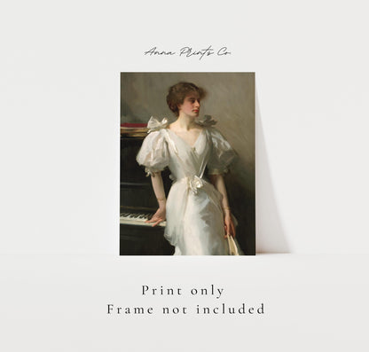 Vintage art print of Catherine Vlasto Portrait by Sargent with text overlay stating frame not included