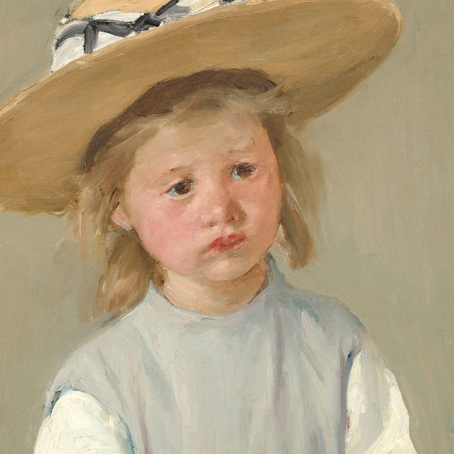 Painting of a young child wearing a wide-brimmed hat against a plain background