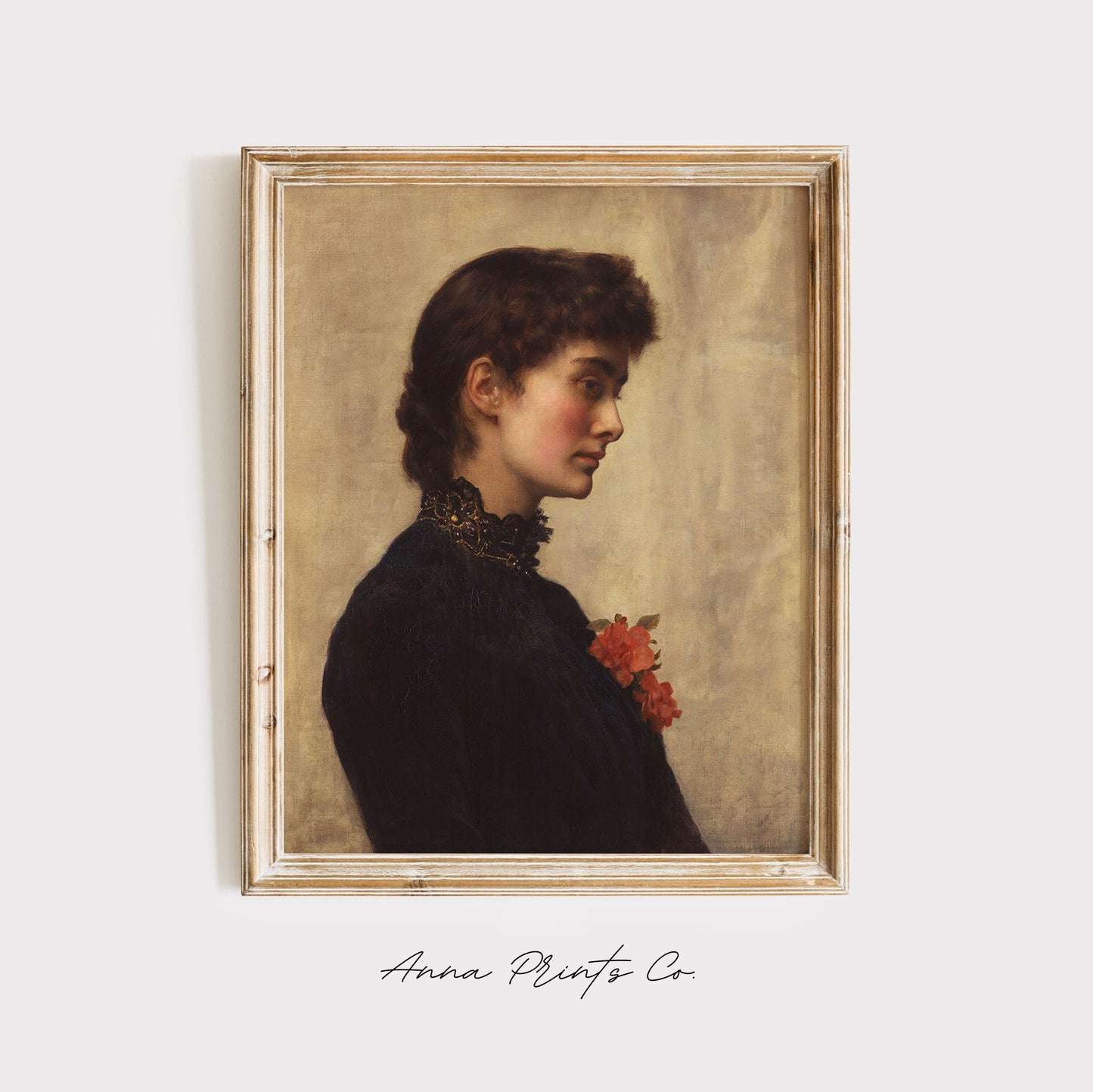 Vintage art print of Marian Collier Woman Portrait displayed in wooden frame