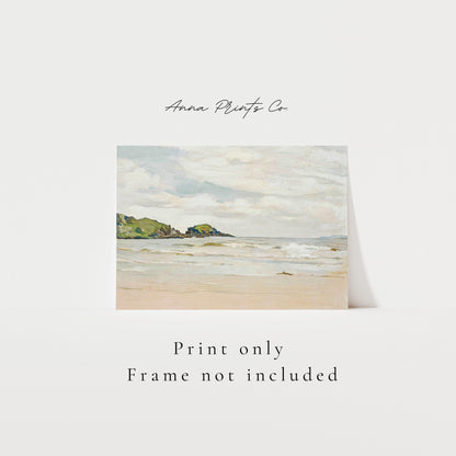 Vintage art print of Islay Beach Seascape Painting with text overlay stating frame not included