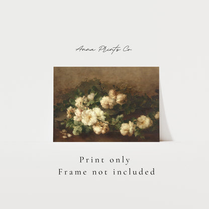 Vintage art print of Still Life with Guitar and Roses with text overlay stating frame not included