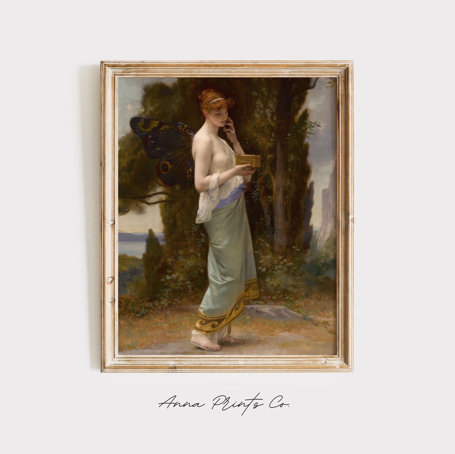 Vintage art print of Psyche Classical Painting by Cabanel displayed in wooden frame