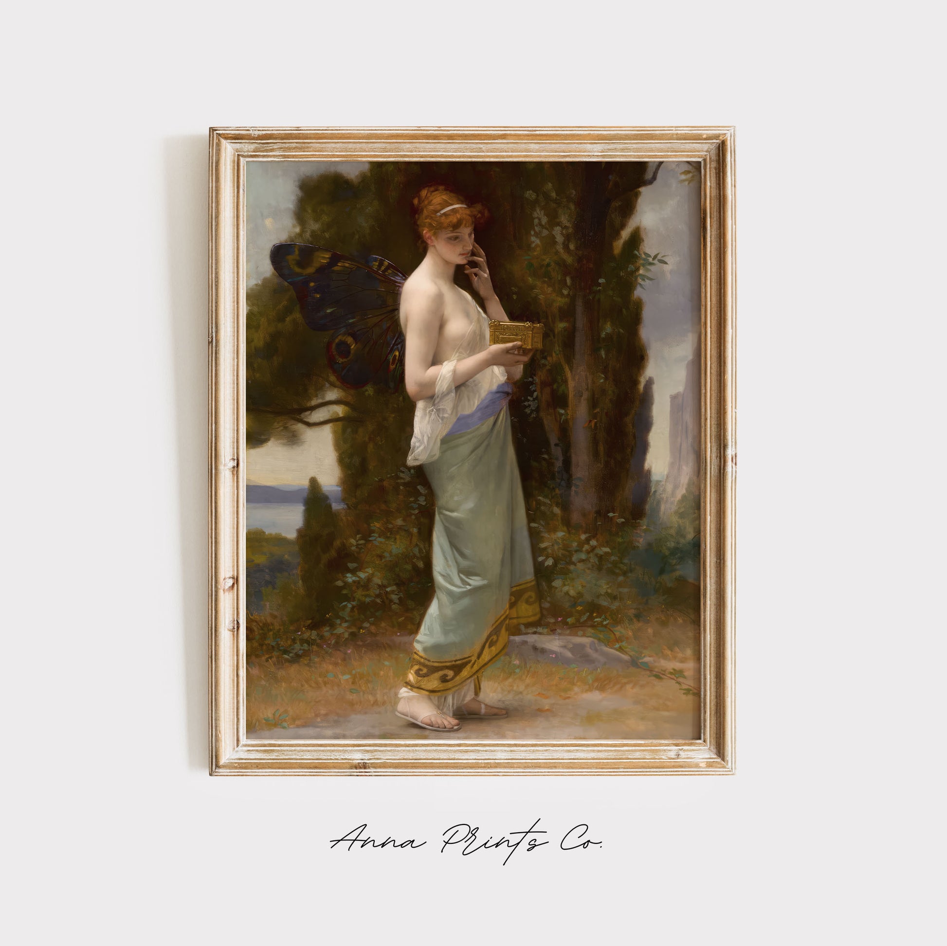 Vintage art print of Psyche Classical Painting by Cabanel displayed in wooden frame