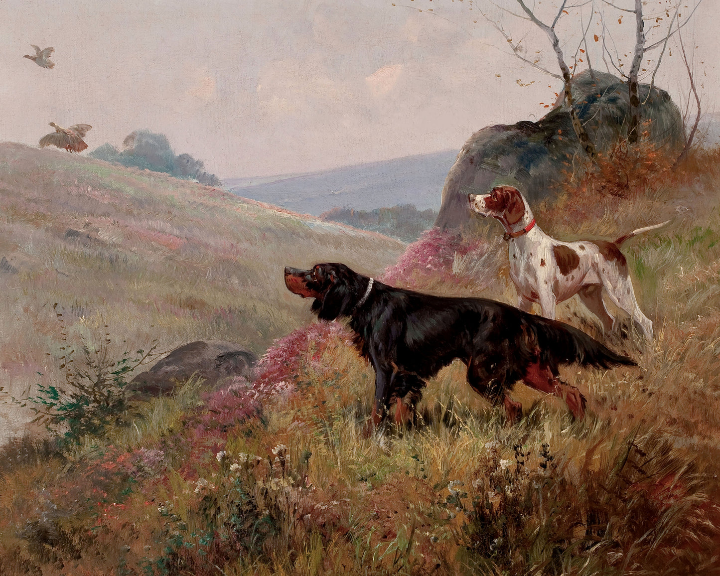 Art print of Landscape with Pointer and Setter by Eugene Petit, 19th century