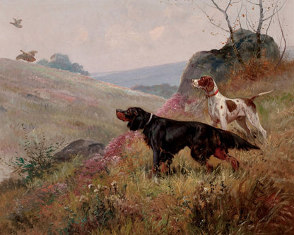 Art print of Landscape with Pointer and Setter by Eugene Petit, 19th century
