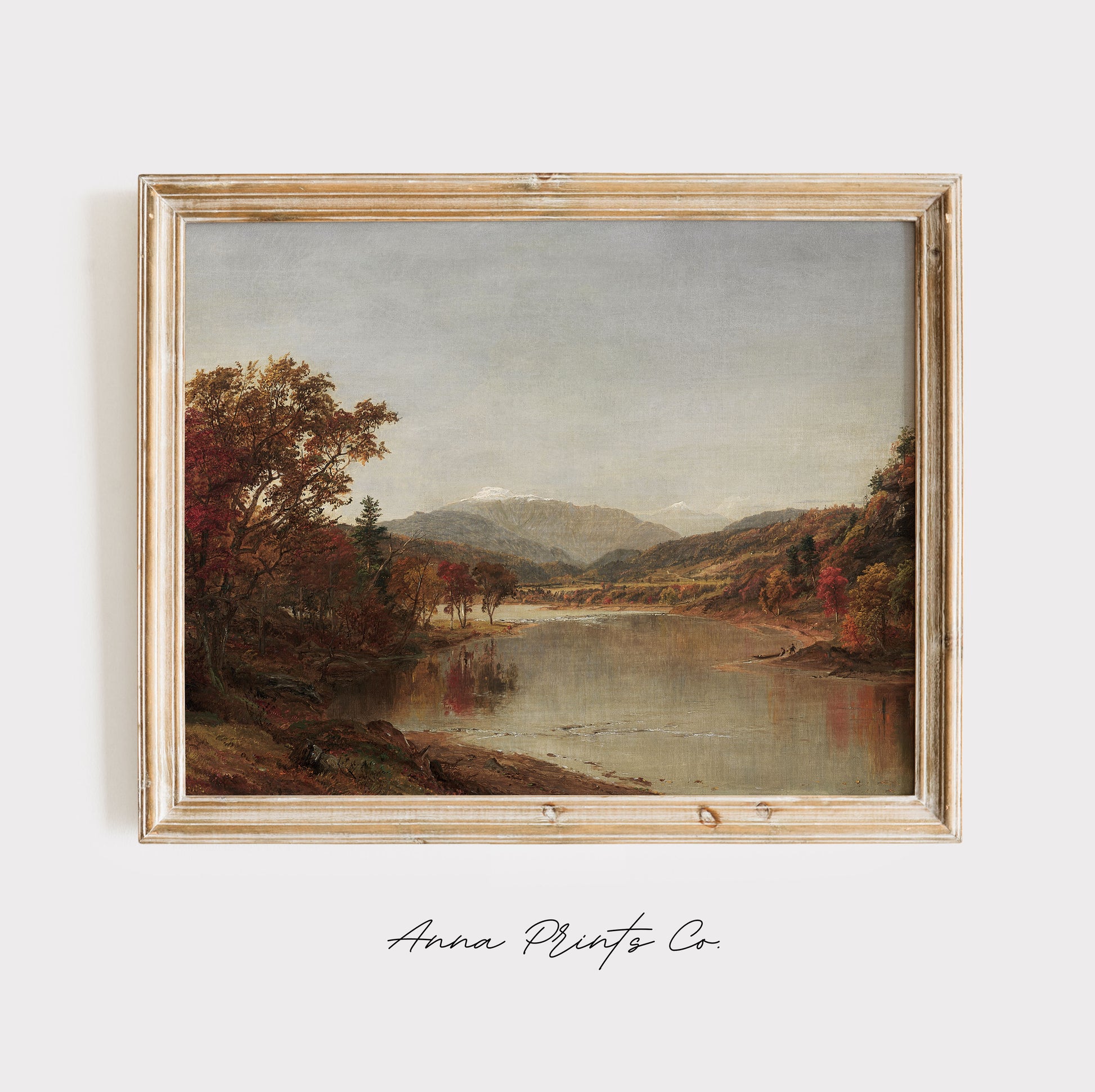 Vintage art print of Mount Washington Fall Landscape displayed in wooden frame