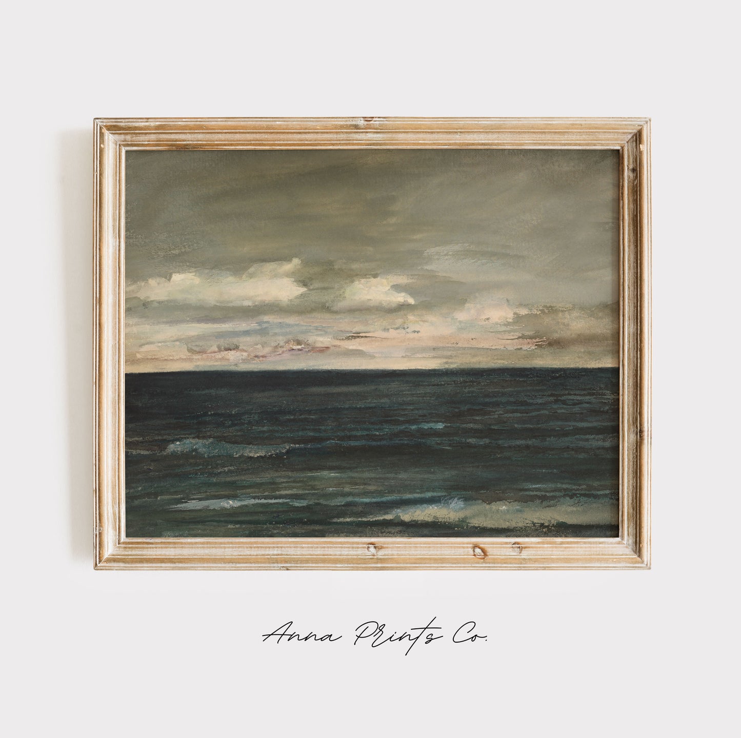 Vintage art print of Jersey Coast Coastal Landscape displayed in wooden frame