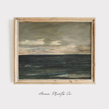 Vintage art print of Jersey Coast Coastal Landscape displayed in wooden frame