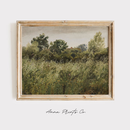 Vintage art print of Field of Oats Country Landscape displayed in wooden frame