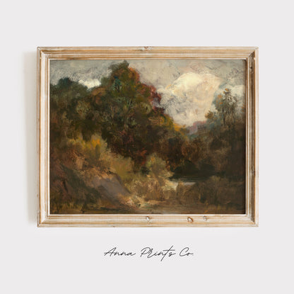 Vintage art print of Landscape, Trees) Moody Artwork displayed in wooden frame