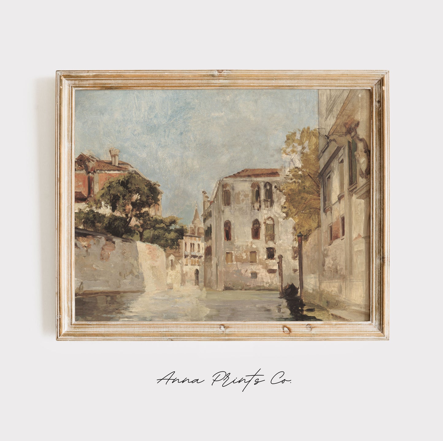 Vintage art print of View of Venice European Artwork displayed in wooden frame