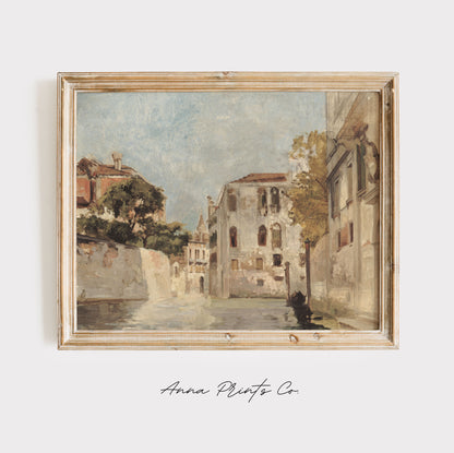 Vintage art print of View of Venice European Artwork displayed in wooden frame