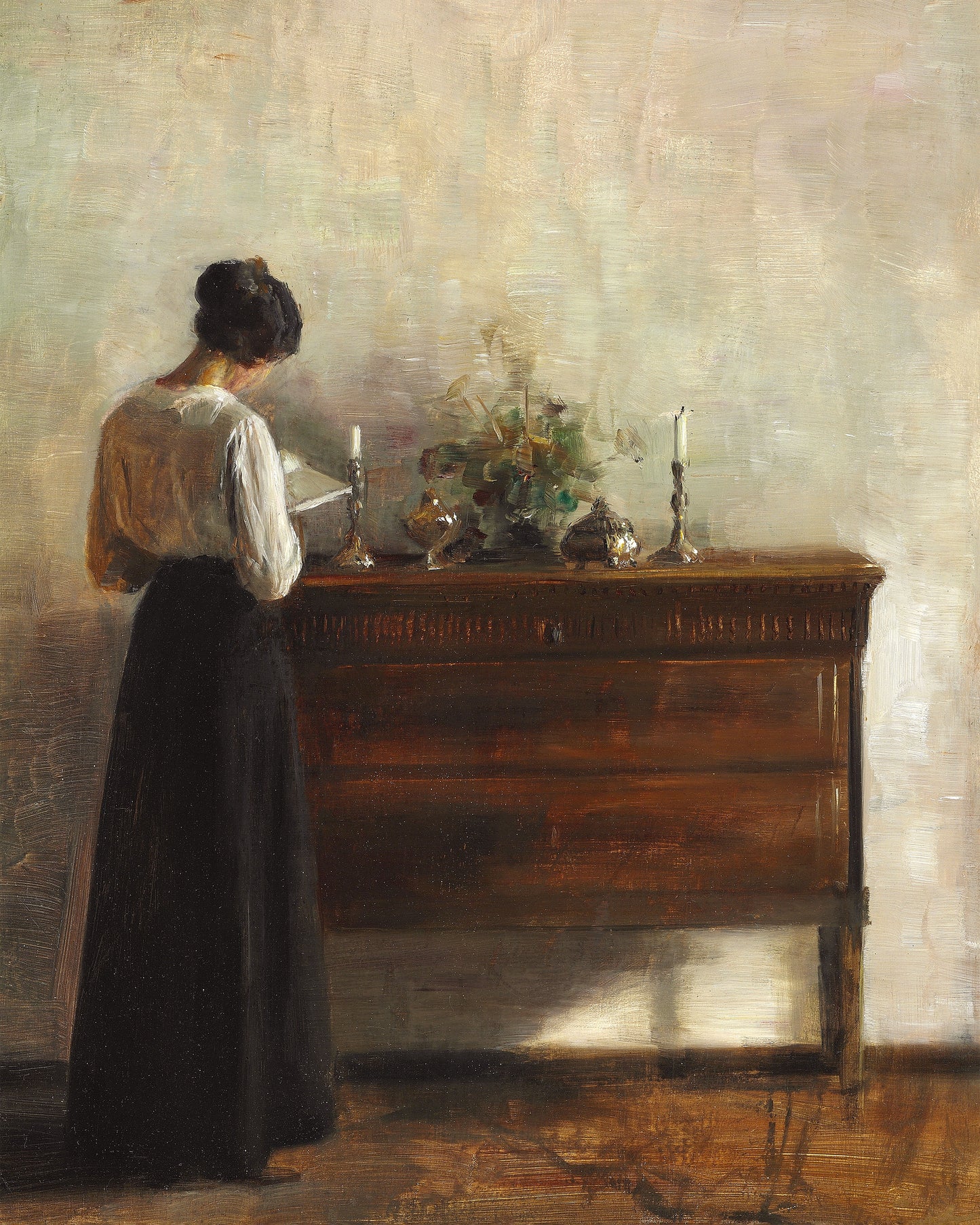Art print of Interior- Artist's Wife Reading by Dresser by Carl Holsoe, 1863–1935