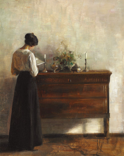 Art print of Interior- Artist's Wife Reading by Dresser by Carl Holsoe, 1863–1935