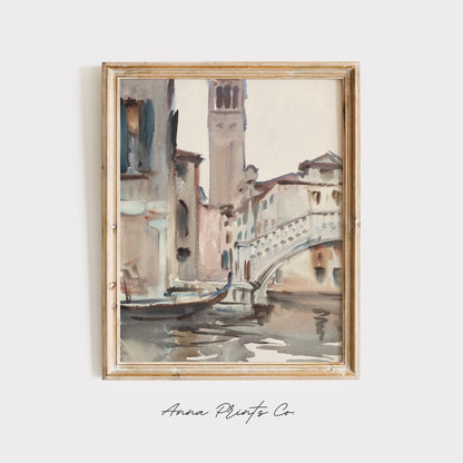Vintage art print of Venice painting by Sargent displayed in wooden frame
