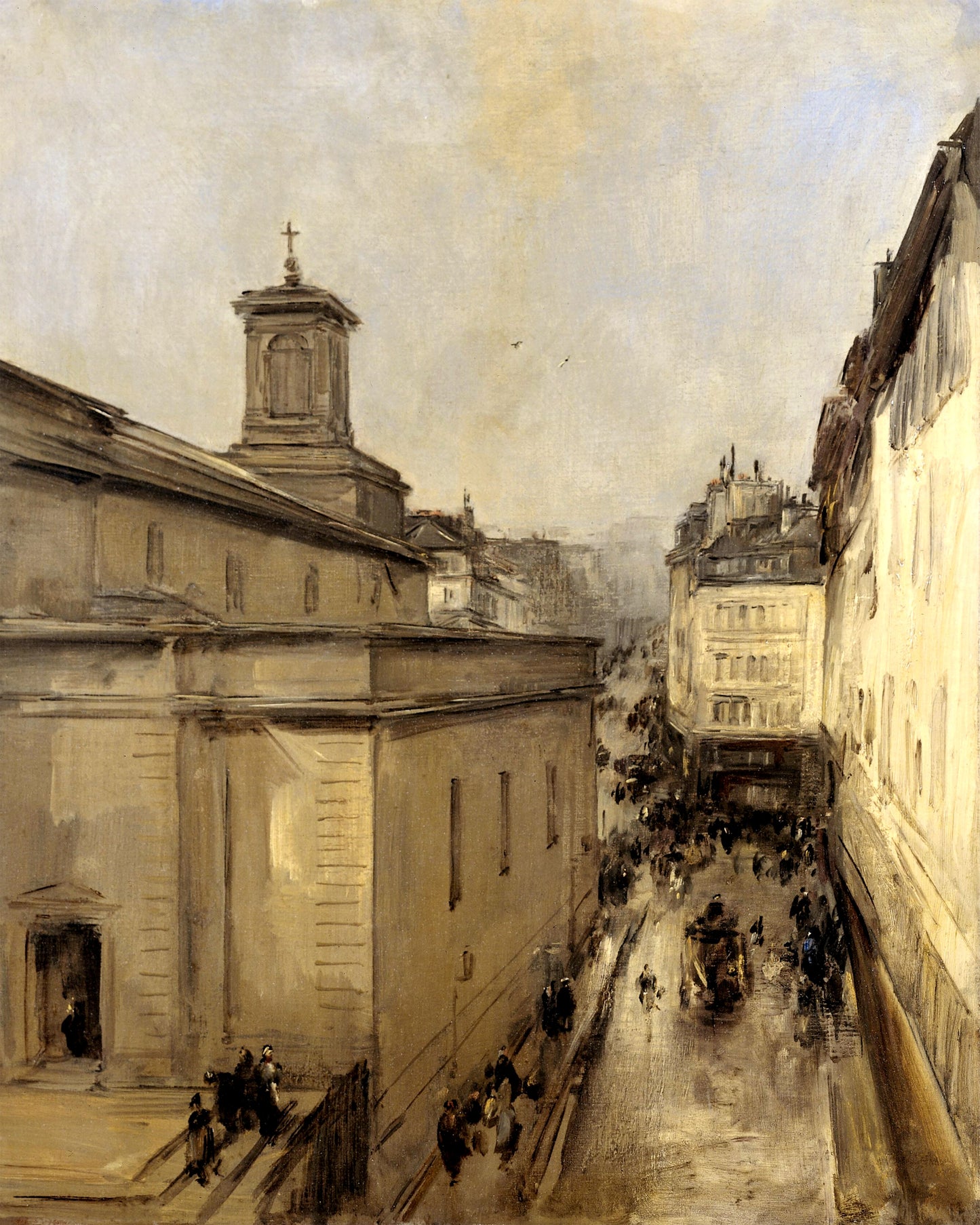 Art print of View of the Notre Dame de Lorette and the Rue Fléchier in Paris by Antoine Vollon, late 19th century