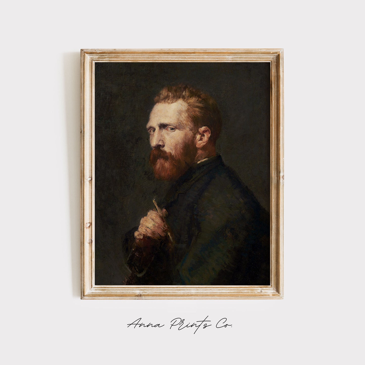 Vintage art print of Portrait of Vincent Van Gogh Painting displayed in wooden frame