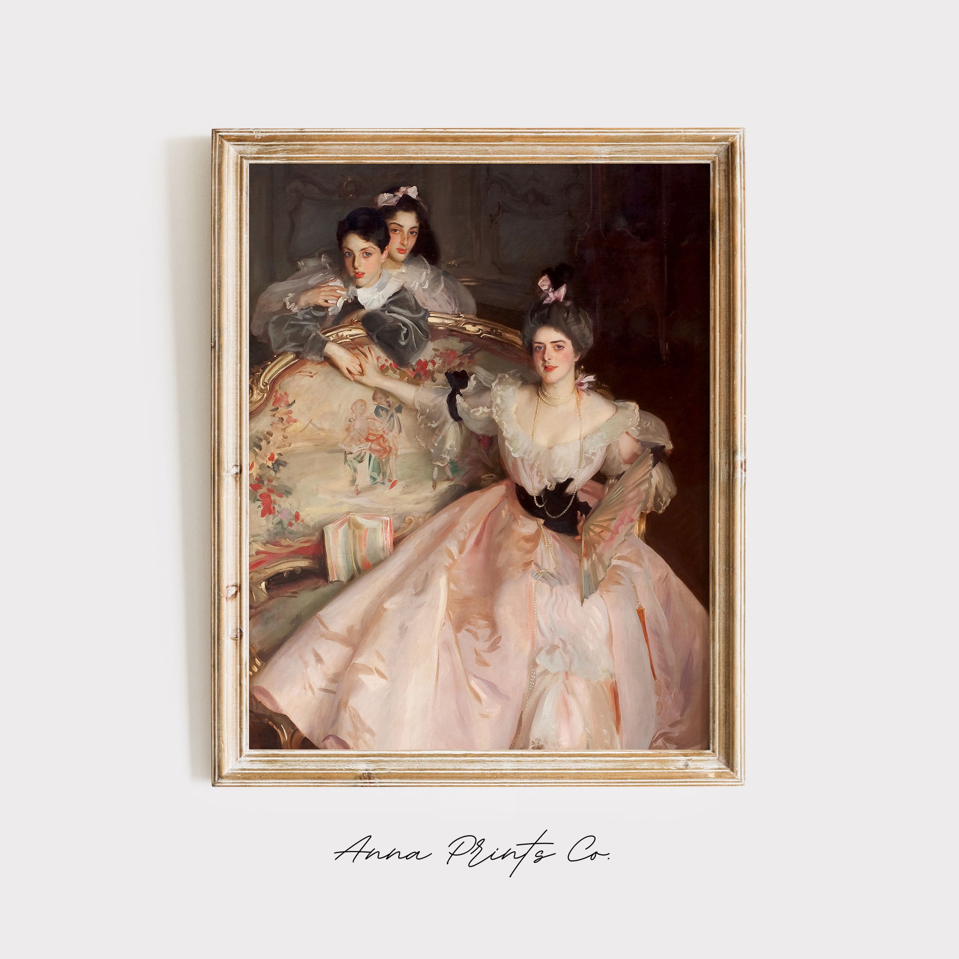 Vintage art print of Mrs Carl Meyer Painting by Sargent displayed in wooden frame