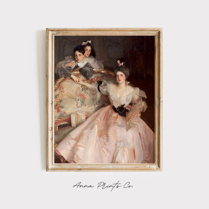 Vintage art print of Mrs Carl Meyer Painting by Sargent displayed in wooden frame