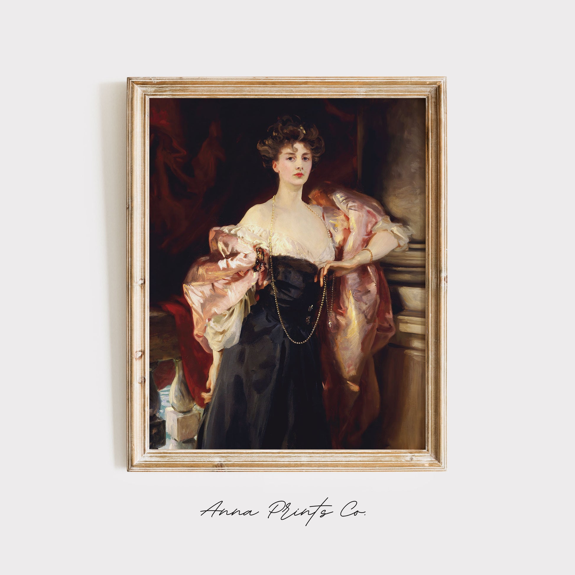 Vintage art print of Lady Helen Vincent by Sargent displayed in wooden frame