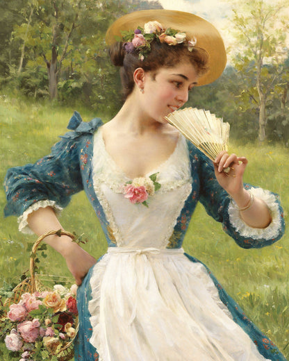 Art print of Young Beauty with a Basket of Roses by Federico Andreotti, c. late 19th century