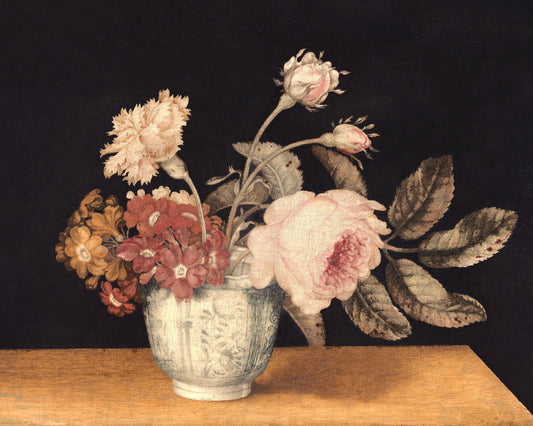 Art print of Flowers in a Delft Jar by Alexander Marshal, 1633
