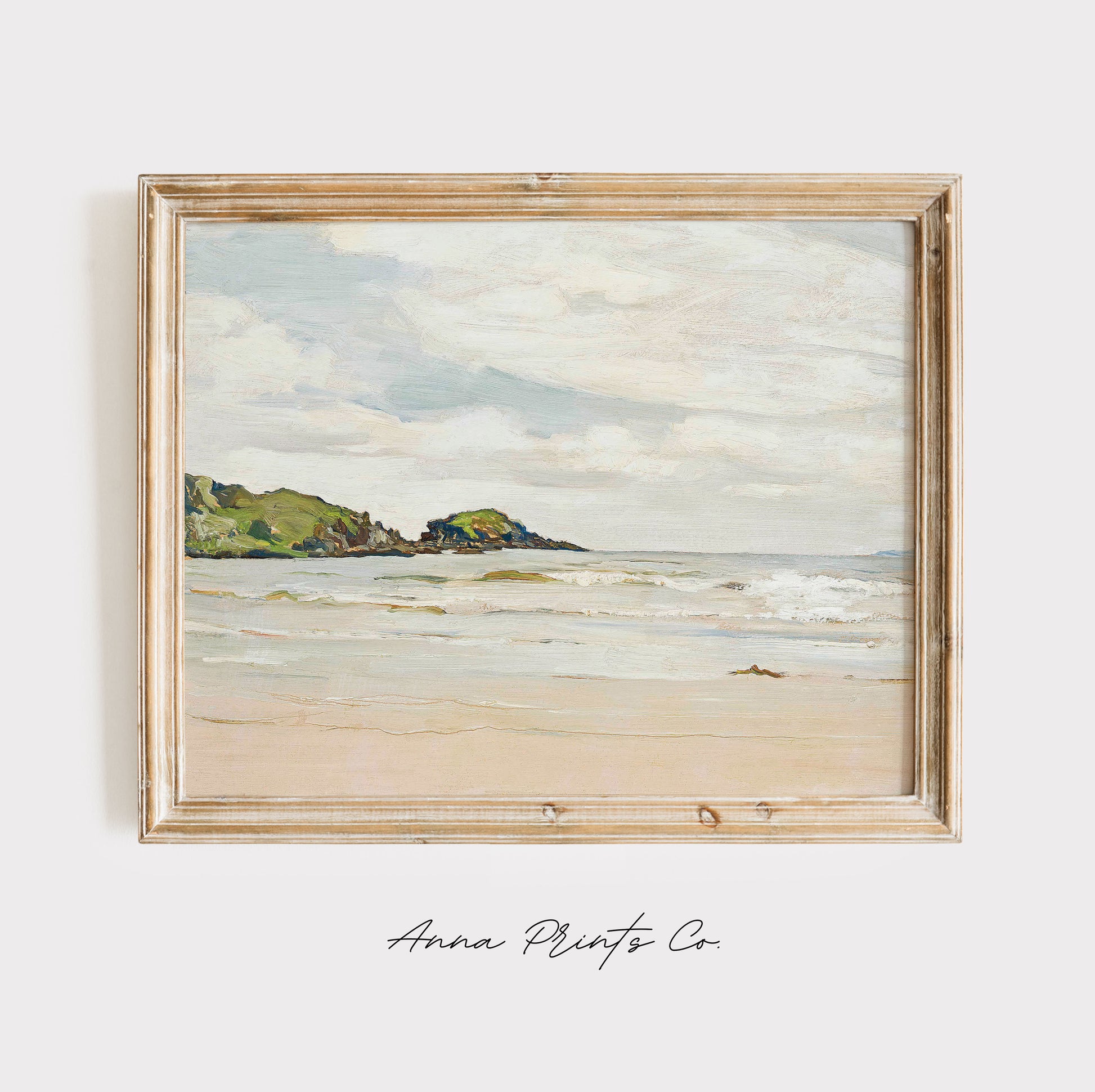 Vintage art print of Islay Beach Seascape Painting displayed in wooden frame
