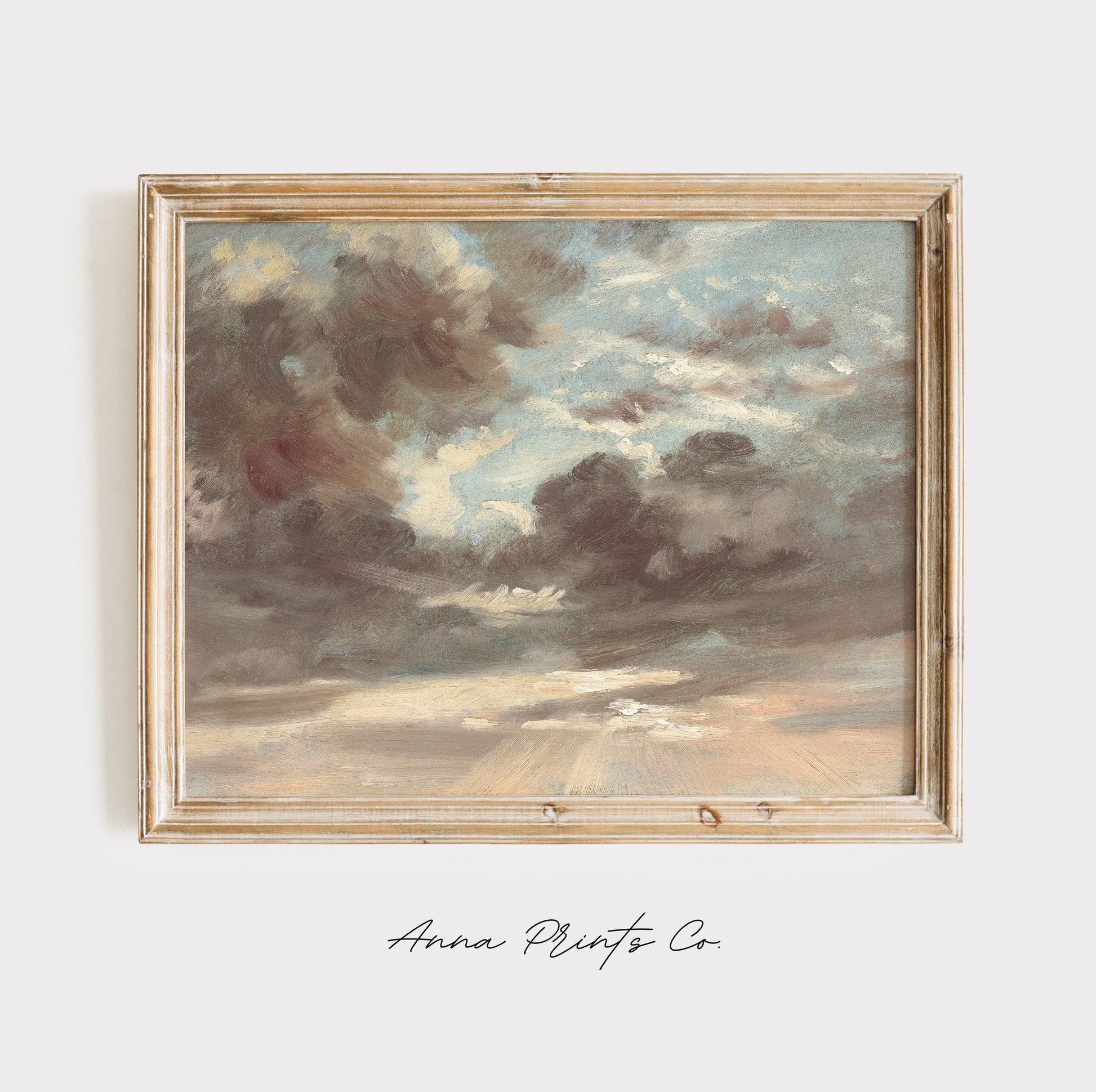 Vintage art print of Cloud Study - Stormy Sunset displayed in wooden frame