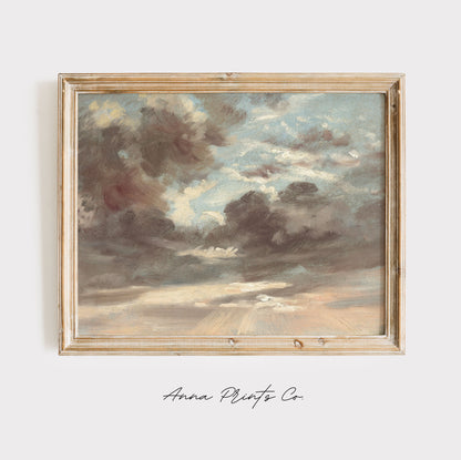 Vintage art print of Cloud Study - Stormy Sunset displayed in wooden frame