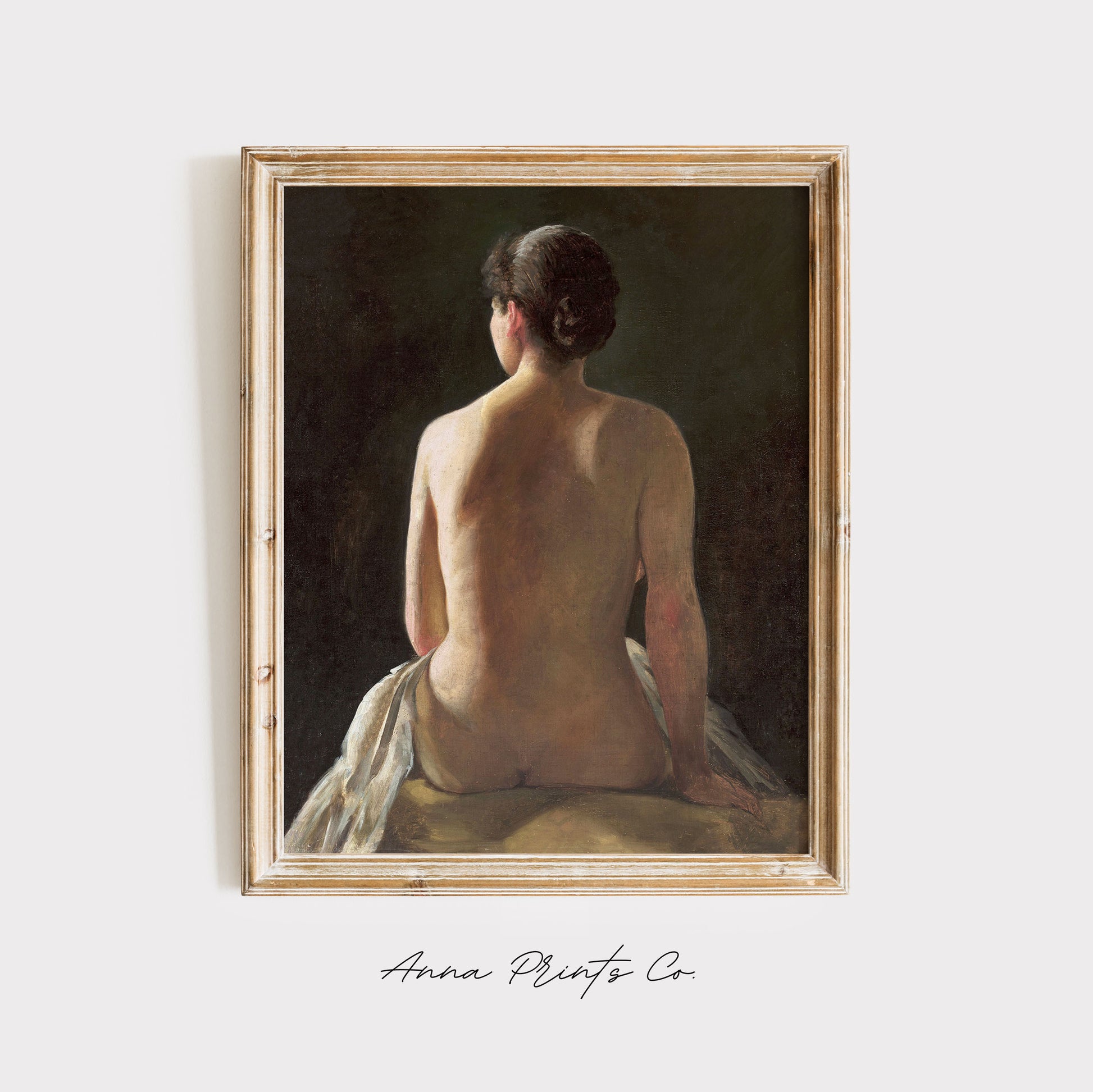 Vintage art print of Nude of Seated Woman Painting displayed in wooden frame