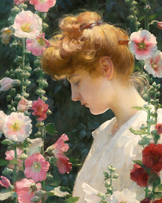 Art print of Hollyhocks and Sunlight by Charles Courtney Curran, 1902