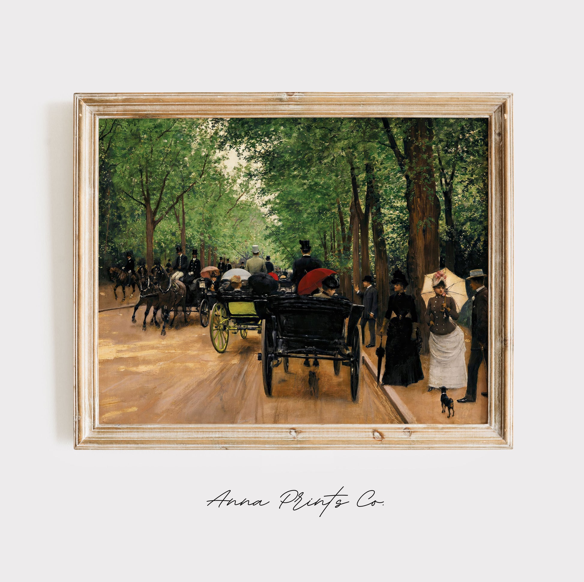 Vintage art print of Bois de Boulogne Paris Scene displayed in wooden frame