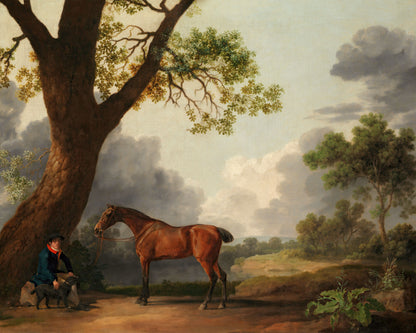 Art print of The Third Duke of Dorset’s Hunter with a Groom and a Dog by George Stubbs, 1768