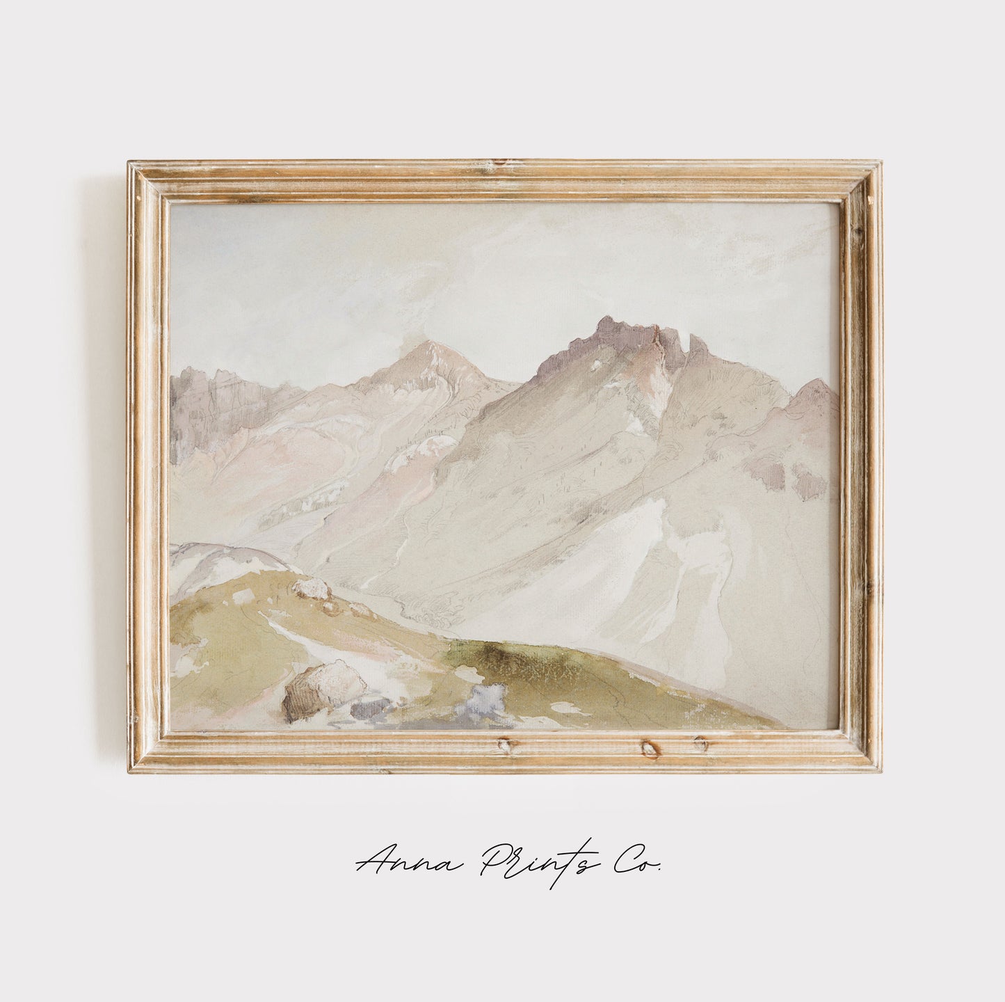 Vintage art print of Utah Mountains Watercolor Sketch displayed in wooden frame