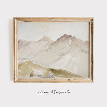 Vintage art print of Utah Mountains Watercolor Sketch displayed in wooden frame