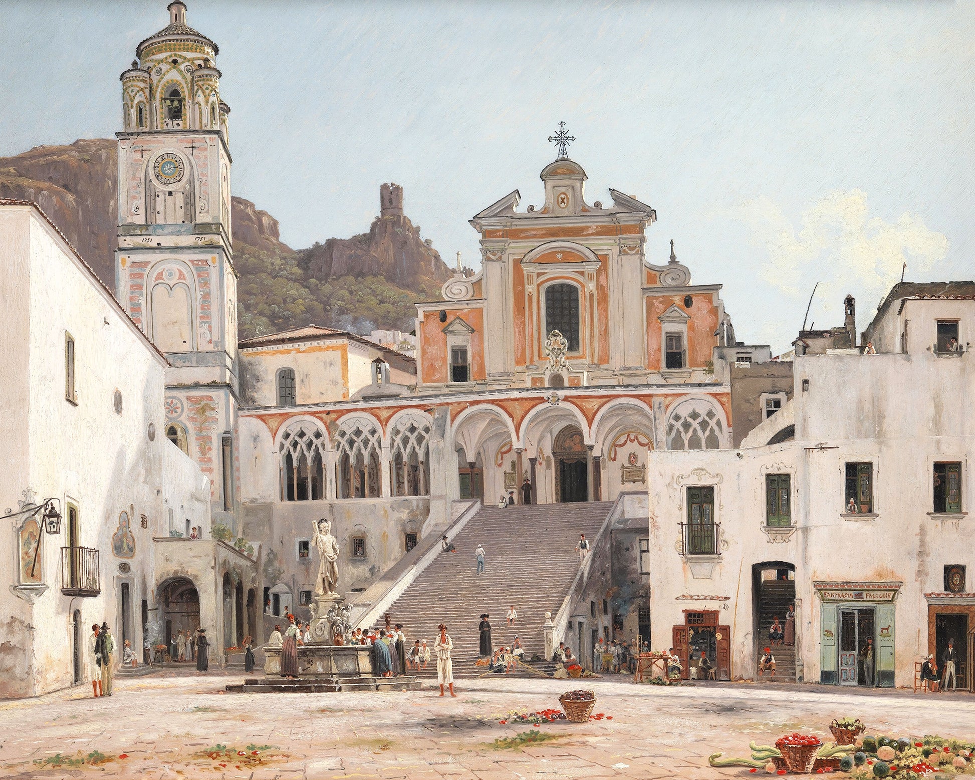 Art print of View of the Square in Amalfi by Martinus Rørbye, c. 1824-1835
