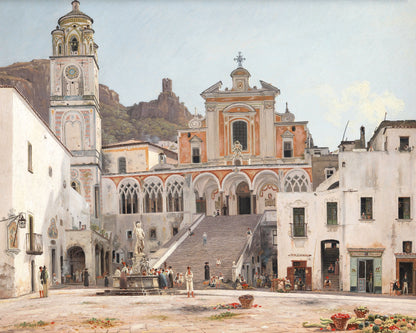 Art print of View of the Square in Amalfi by Martinus Rørbye, c. 1824-1835