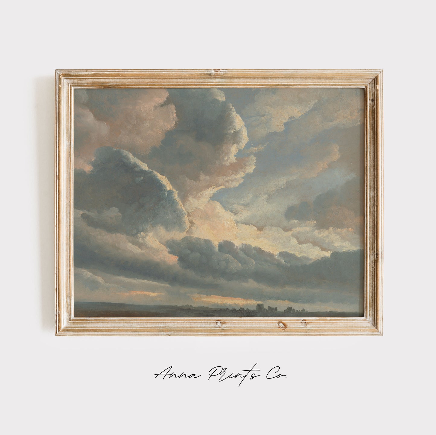 Vintage art print of Study of Clouds Landscape Artwork displayed in wooden frame