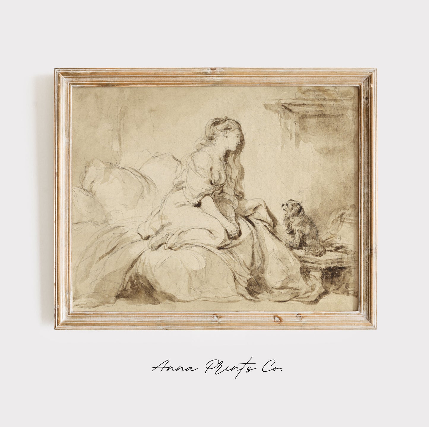 Vintage art print of Oh! If only he Were as Faithful to Me displayed in wooden frame