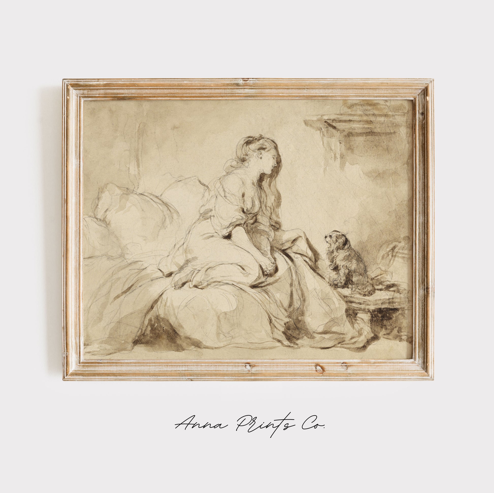 Vintage art print of Oh! If only he Were as Faithful to Me displayed in wooden frame