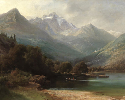 Art print of View of the Lago di Poschiavo with the Bernina Range, Graubünden) by Carl Friedrich Seiffert, 1859