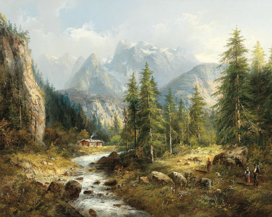 Art print of Mountain Landscape with Decorative Figures by Eduard Boehm, c. late 19th century