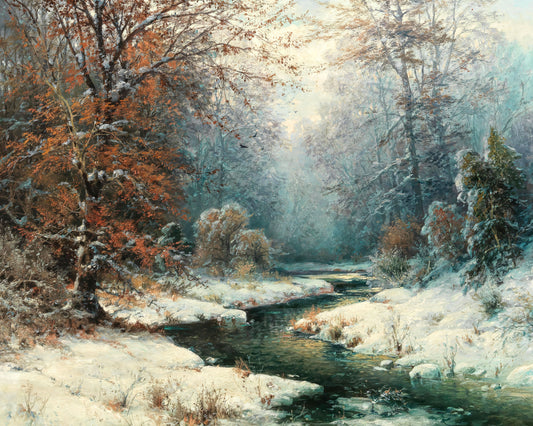 Art print of Winter River Landscape by Adolf Kaufmann, c. late 19th century