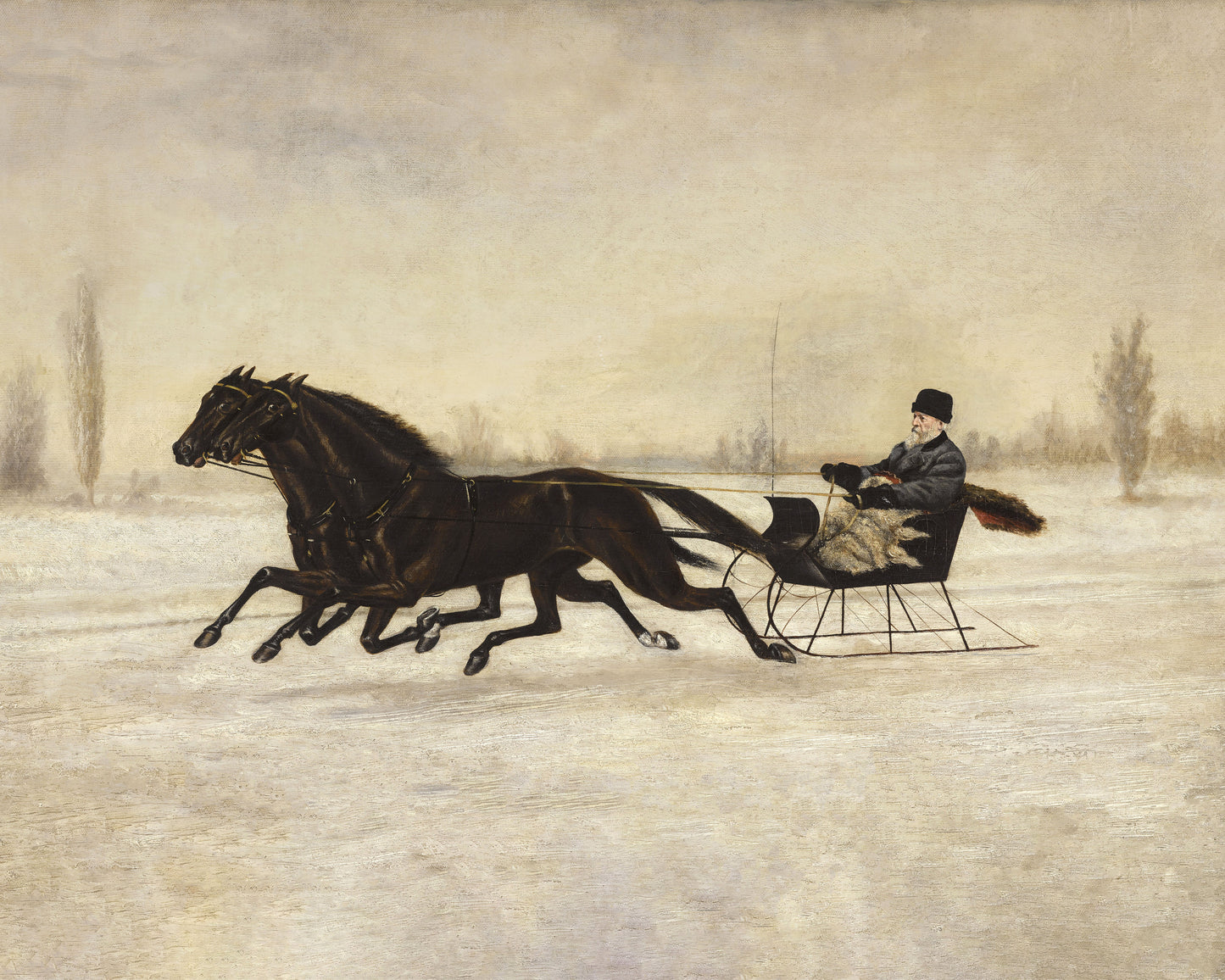 Art print of David Marsh in Horse-Drawn Sleigh in a Winter Landscape by Peter B. West, 1880