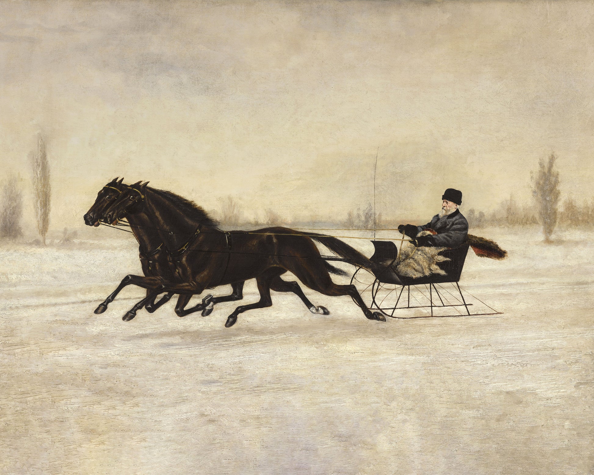 Art print of David Marsh in Horse-Drawn Sleigh in a Winter Landscape by Peter B. West, 1880