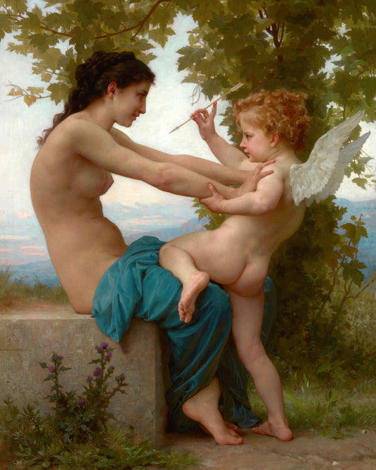 Art print of A Young Girl Defending Herself against Eros by William Bouguereau, c. 1880