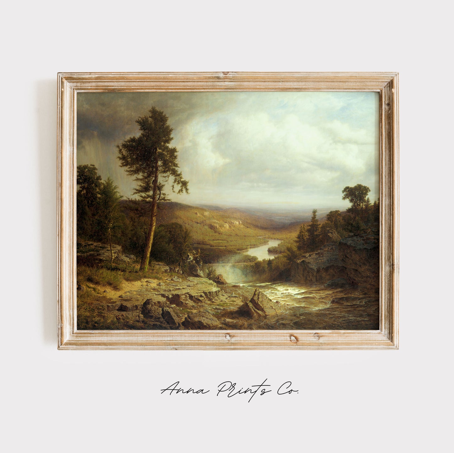 Vintage art print of Tennessee Dramatic Landscape displayed in wooden frame