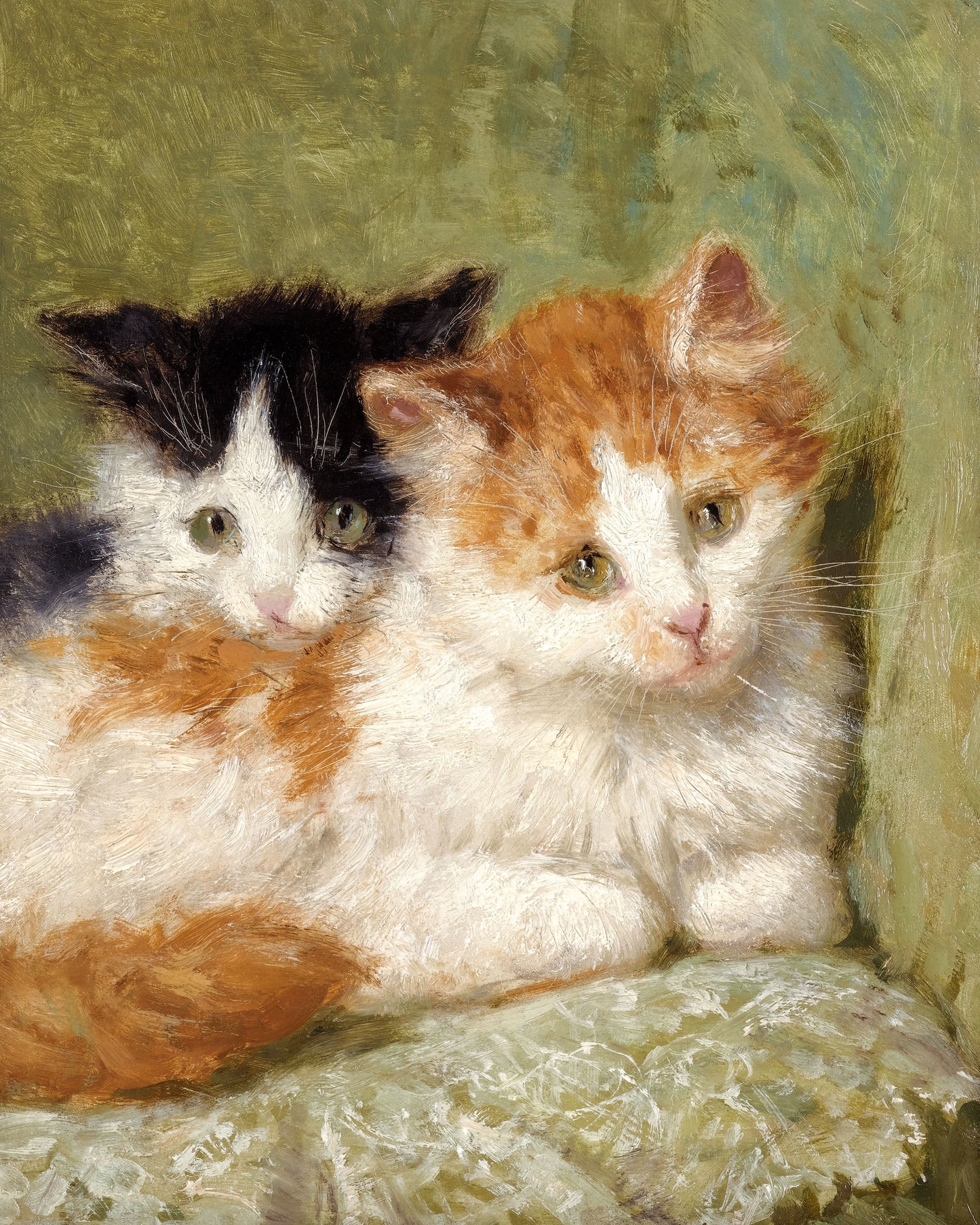 Art print of Two Kittens Sitting on a Cushion by Henriette Ronner-Knip, 1895